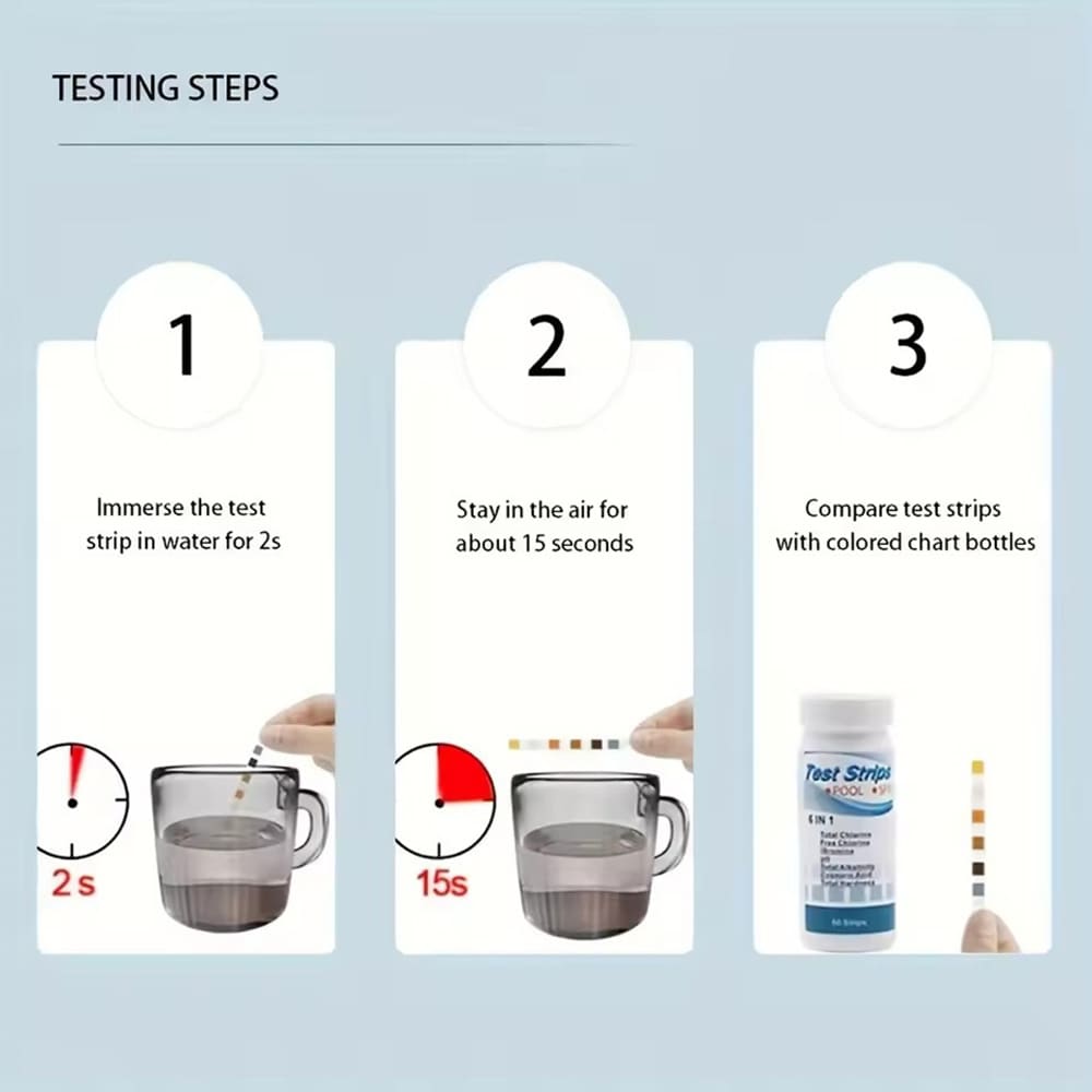 6-i-1 teststrimler til pH, klor, brom og alkalinitet - 50 stk