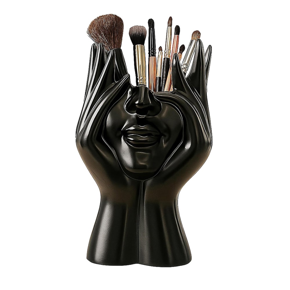 Holder til makeup-pensler i skulpturel form – Sort