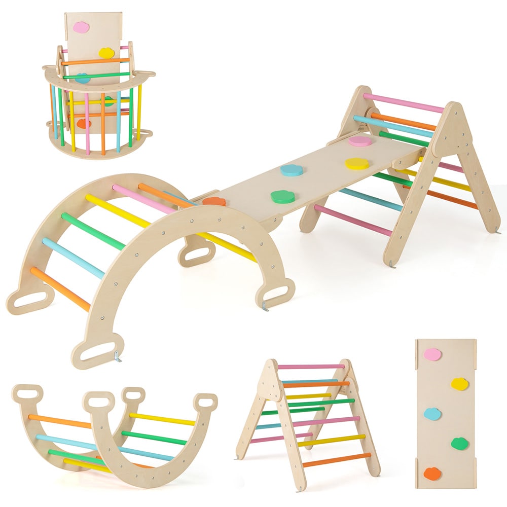 3-i-1 klatresæt i træ til børn fra 1 år – trekant, bue og rampe