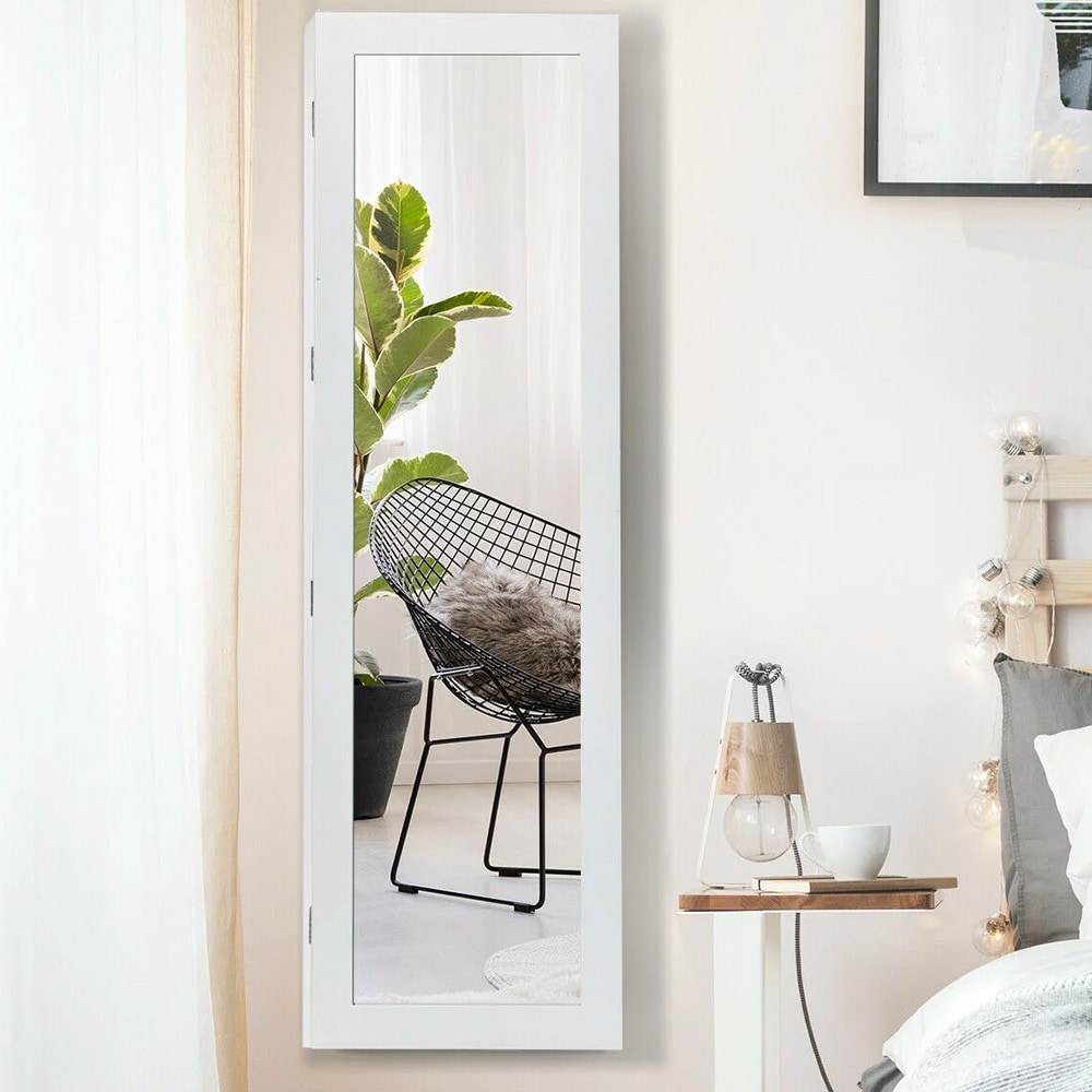 Smykkeskab med spejl til væg- eller dørmontering - 106x30cm