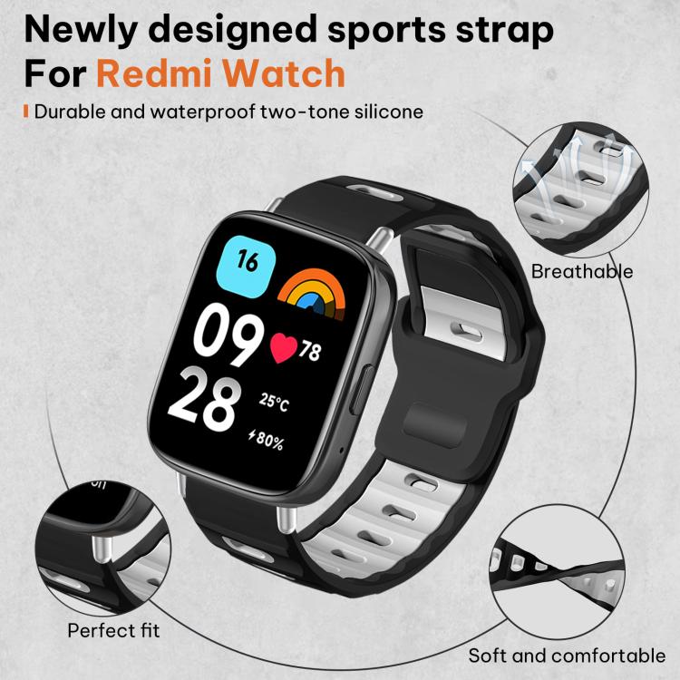 Urrem i silikone til Redmi Watch 3 Active / Watch 3 Lite – Sort/hvid