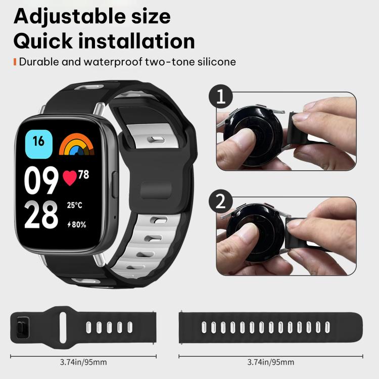 Urrem i silikone til Redmi Watch 3 Active / Watch 3 Lite – Sort/hvid