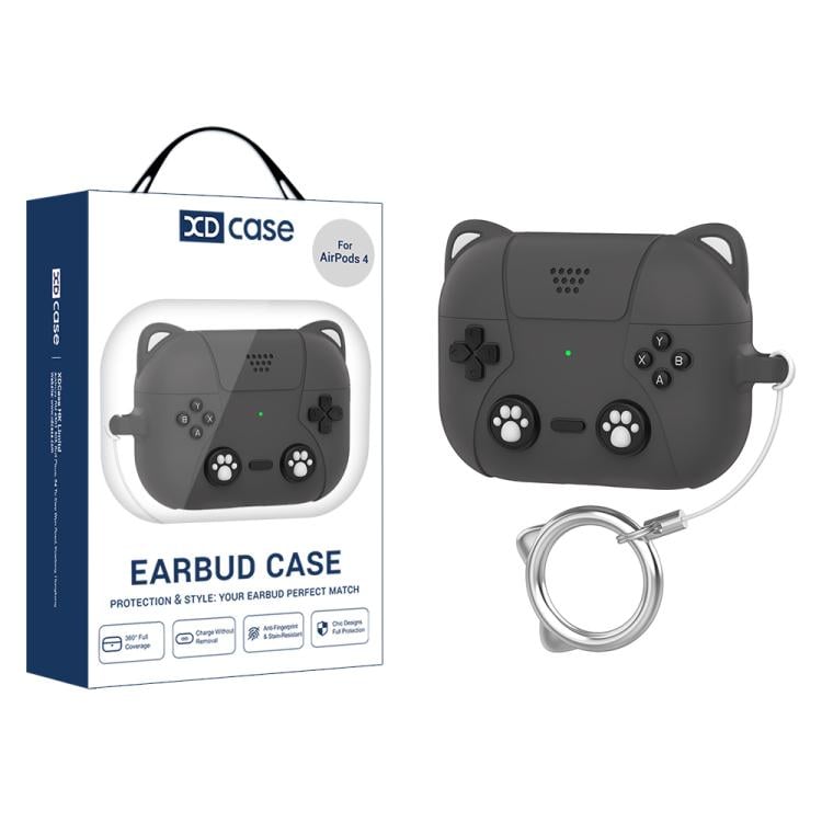 Silikoneetui til AirPods 4 med kattemotiv - Mørkegrå