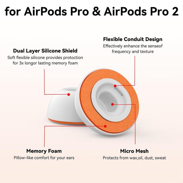 Silikonepuder til AirPods Pro 1/2 Størrelse: XS/S/M/L - Hvid/Orange