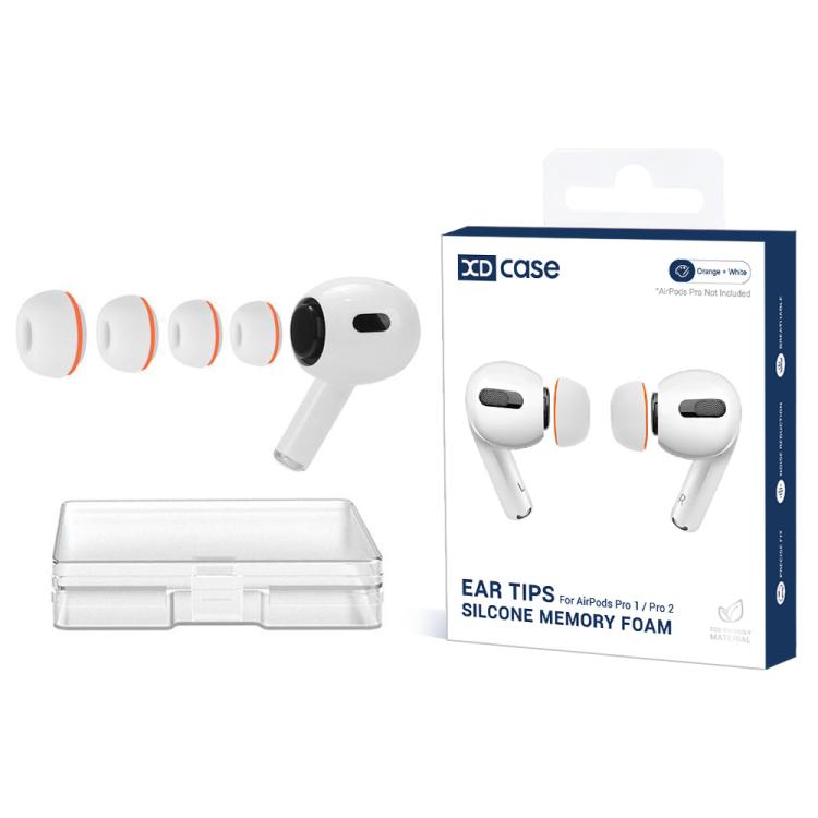 Silikonepuder til AirPods Pro 1/2 Størrelse: XS/S/M/L - Hvid/Orange