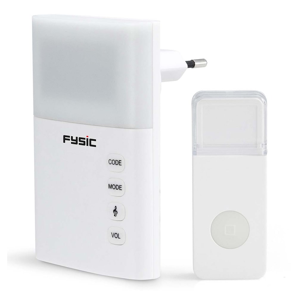 Fysic trådløs dørklokke med blinkende lys - hvid