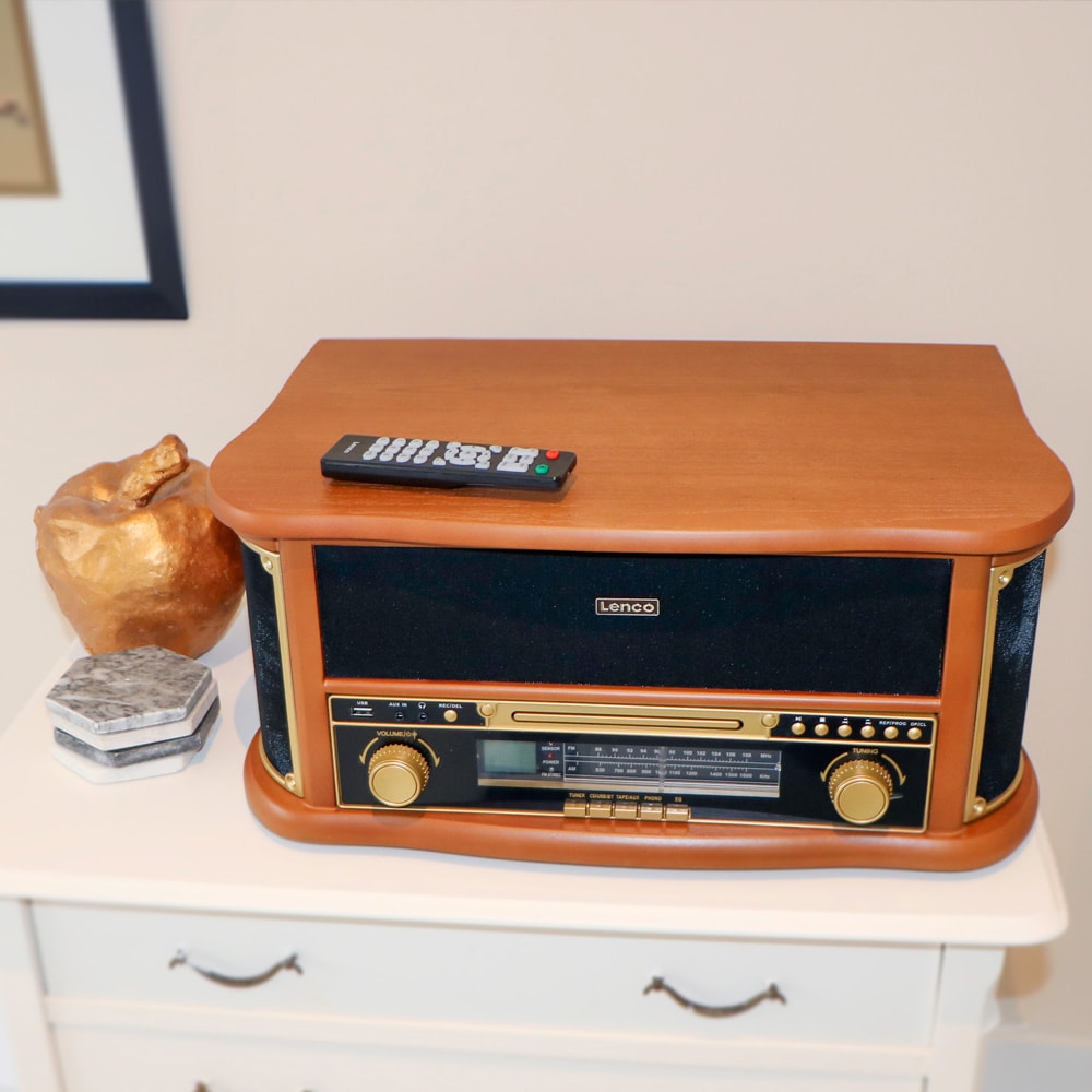 Lenco TCD-2551WD retro-pladespiller i træ med Bluetooth, cd og kassettebånd