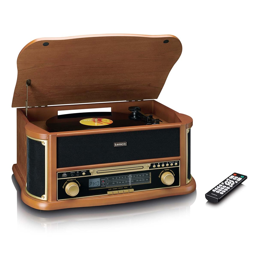 Lenco TCD-2551WD retro-pladespiller i træ med Bluetooth, cd og kassettebånd