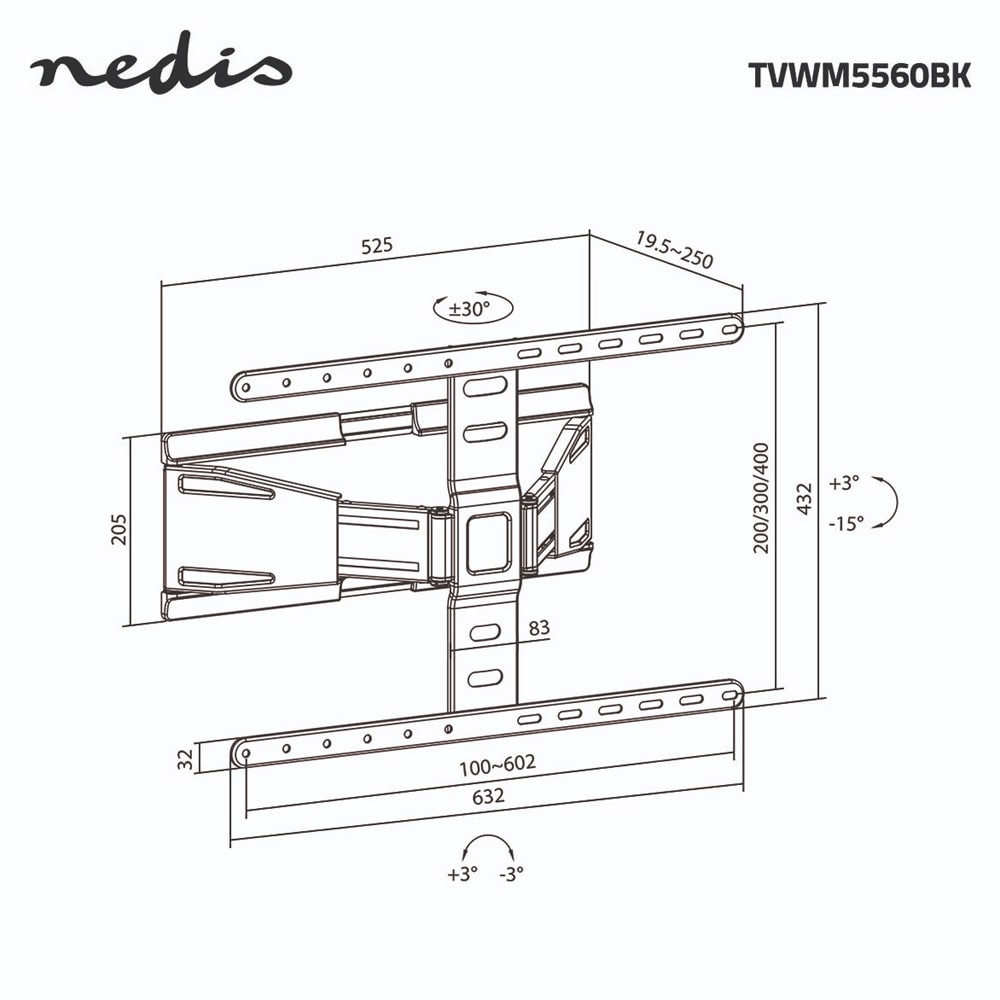 Nedis Tilt- og drejeligt tv-vægbeslag 43-90" Max 50 kg