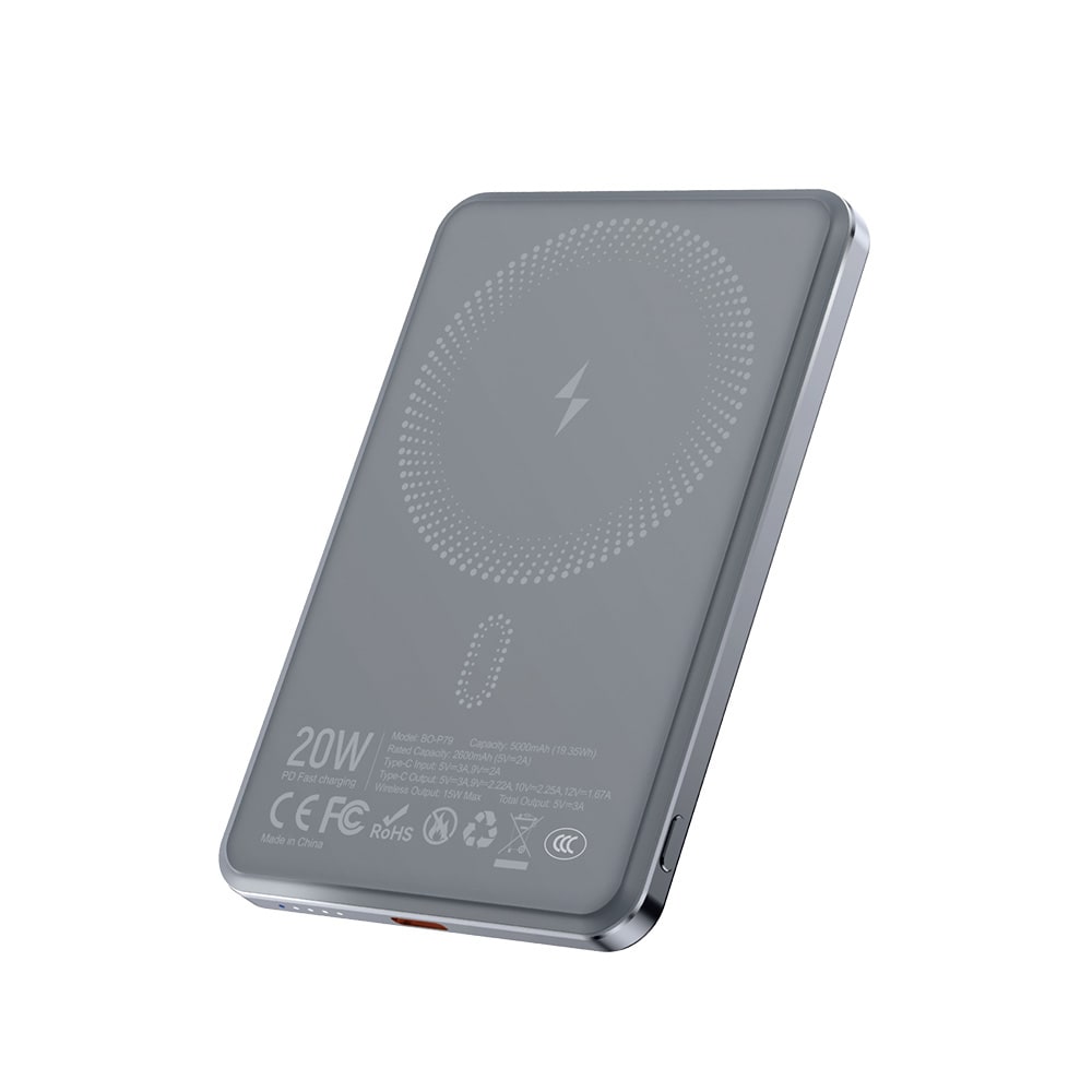 BWOO Ultraslim Powerbank 5000mAh med magnetisk opladning