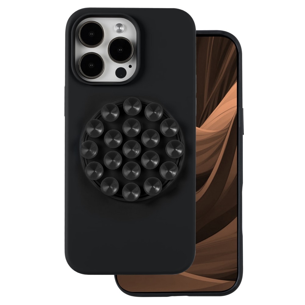Stødsikkert iPhone 14 Pro Max mobilcover med sugekop / Silicone Stick mobilcover – Sort