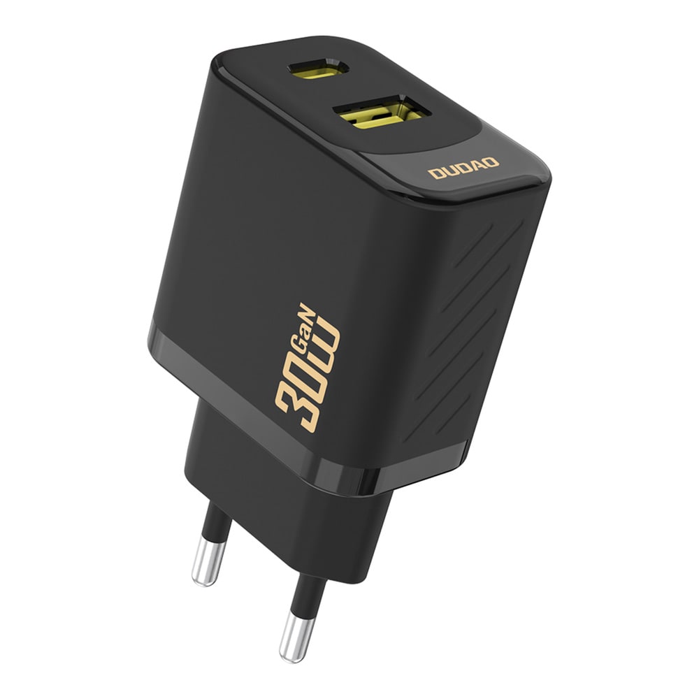 Dudao GaN-vægoplader PD 30W med USB og USB-C - Svart