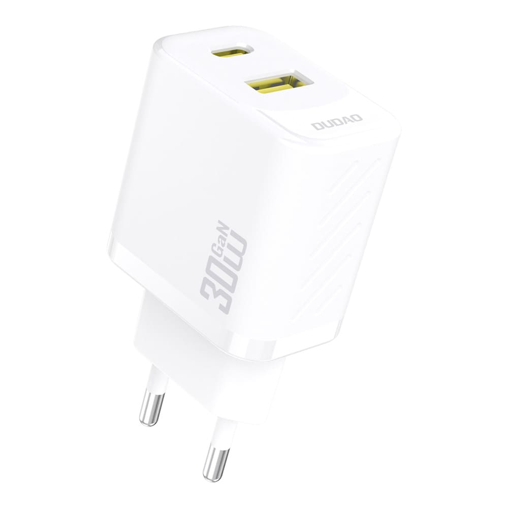 Dudao GaN-vægoplader PD 30W med USB og USB-C - hvid