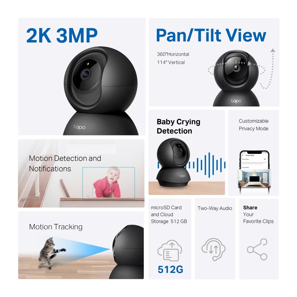 TP-Link Tapo C211 overvågningskamera 2K 3MP med panorering/tiltning og nattesyn