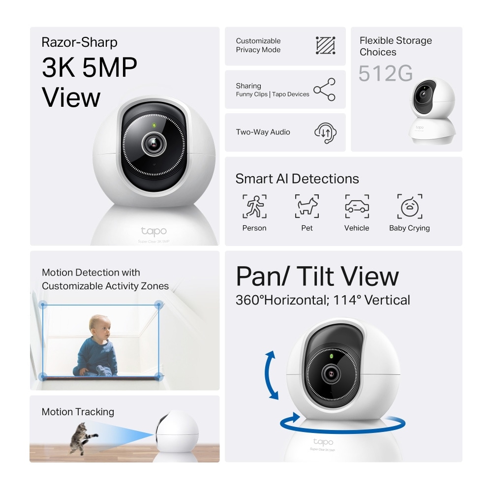 TP-Link Tapo C230 overvågningskamera / 3K 5MP WiFi-kamera / Pan/Tilt-kamera / kamera med AI-detektion