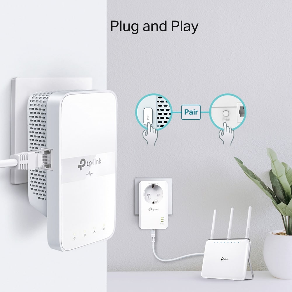 TP-Link TL-WPA7617 KIT Powerline-adapter / WiFi 5 Powerline-adaptersæt / AC1200-netværksadapter / Gigabit Ethernet