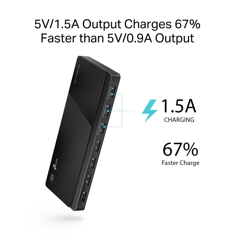 TP-LINK UH700 USB 3.0-hub / 7-ports USB-hub med strømadapter / SuperSpeed USB-hub 5 Gbit/s