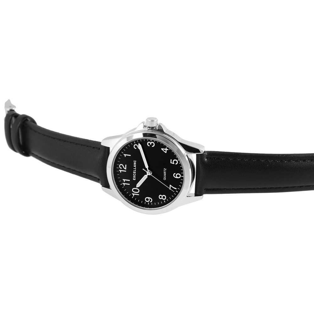 Excellanc herreur med sort kunstlæderrem – sort/sølv 38 mm