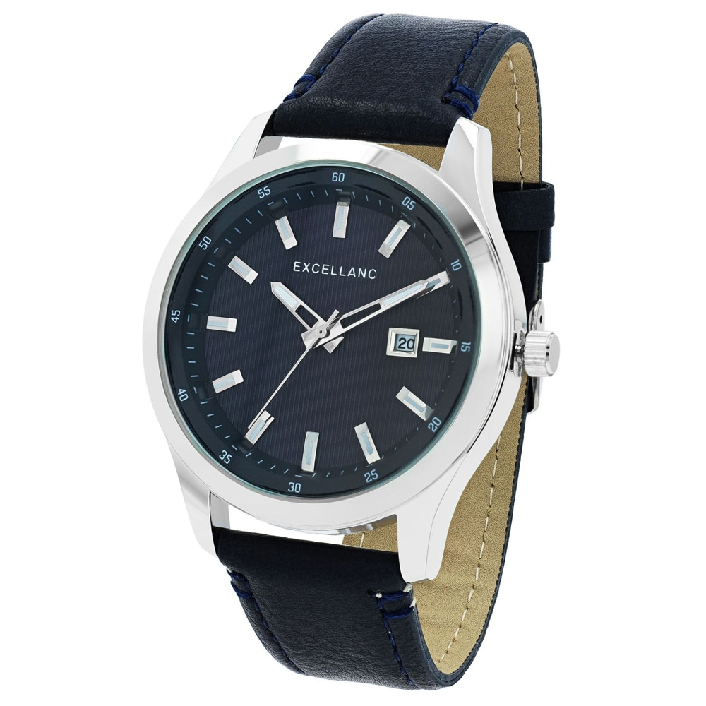 Excellanc Herreur 44 mm – blå urskive og kunstlæderrem