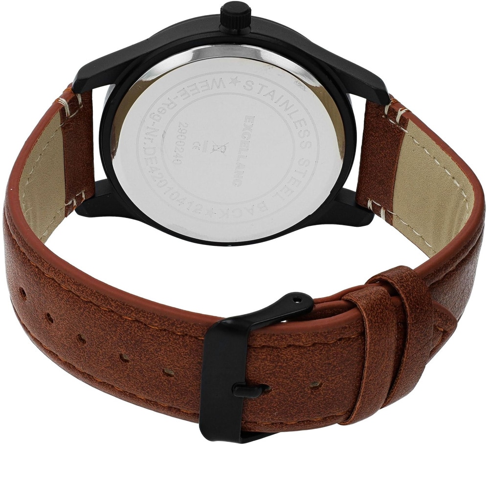 Excellanc Herreur 44 mm – sort med brun kunstlæderrem