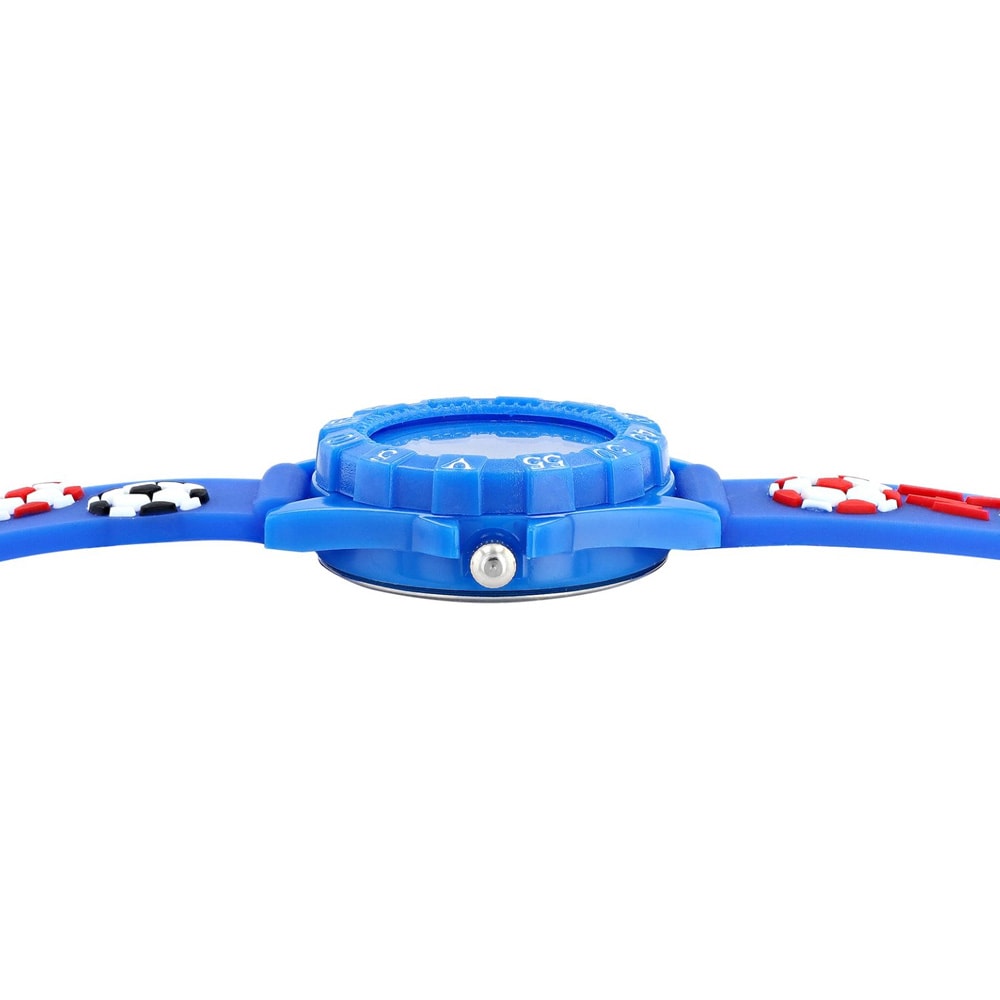 QBOS børneur med silikonerem / blåt armbåndsur med fodboldmotiv