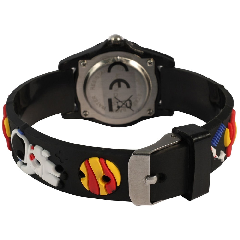 QBOS børneur med silikonerem / Sort armbåndsur med rummotiv