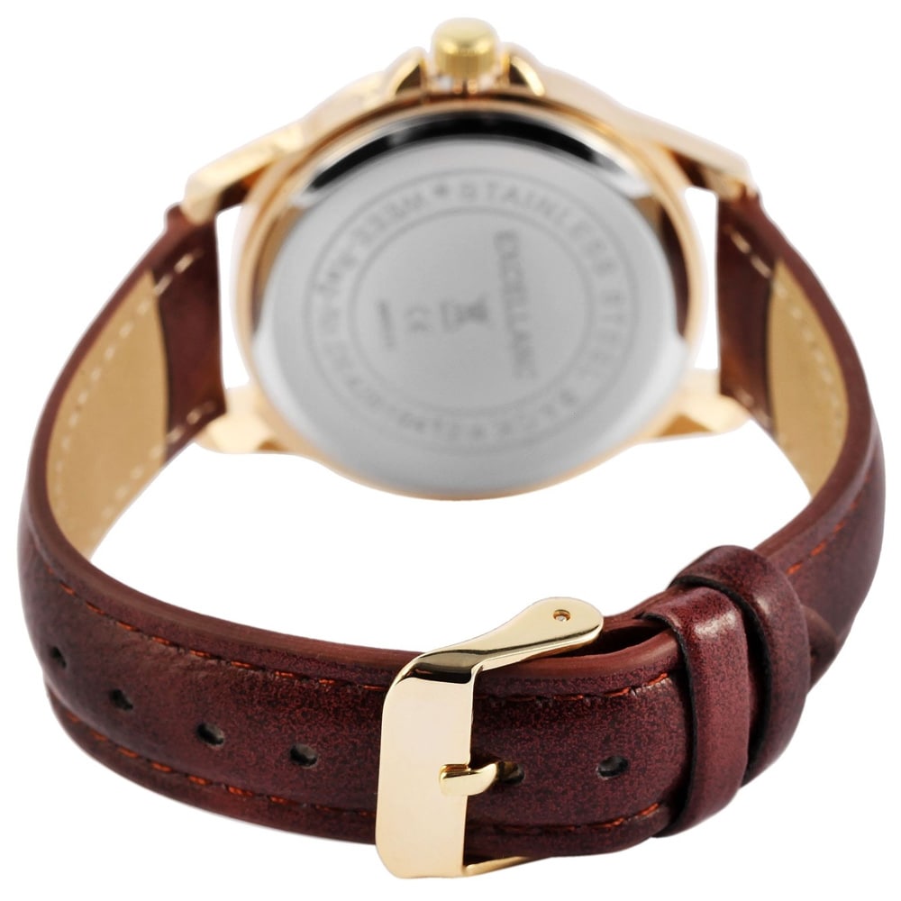 Excellanc herreur med kunstlæderrem / armbåndsur til mænd – brun/guld
