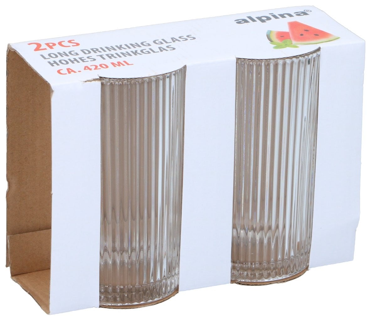 Ribbet drikkeglas / highball-glas / longdrink-glas - 420 ml