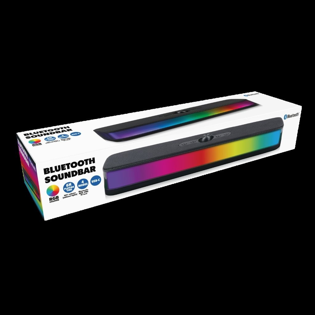 Bluetooth-soundbar med RGB LED / kompakt højttaler med lyseffekt / trådløs soundbar til musik, film og gaming