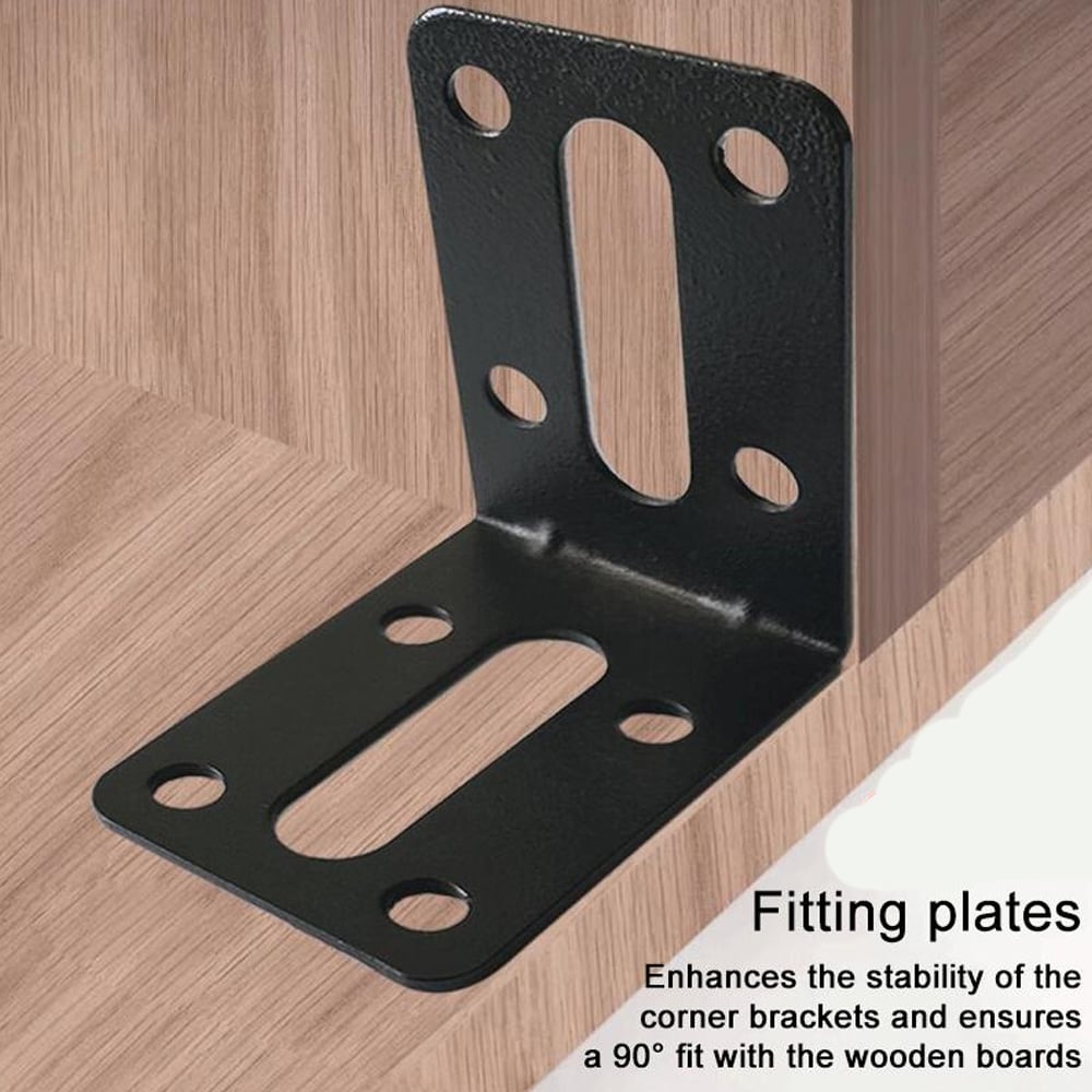 Vinkeljern 73x45mm til møbler 10-pak - Svart / hjørnebeslag metal / L-beslag til møbler