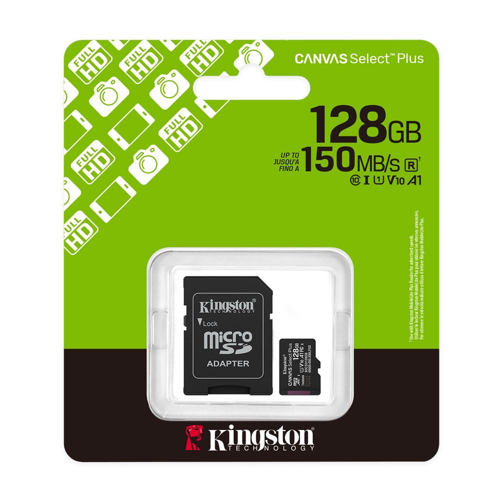Kingston Canvas Select Plus microSDXC 128GB – hukommelseskort med adapter til mobil, kamera og tablet