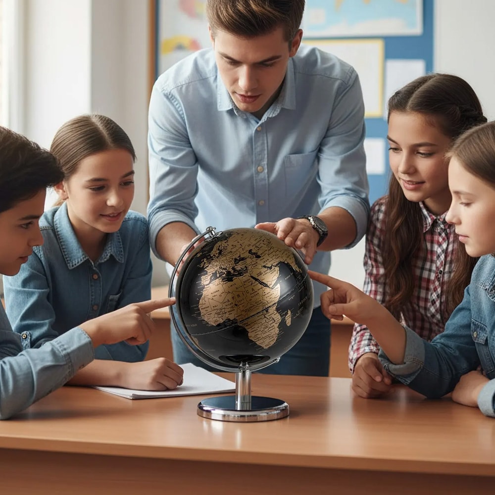 Moderne globus 20 cm / Dekorativ verdenskugle med metalstativ