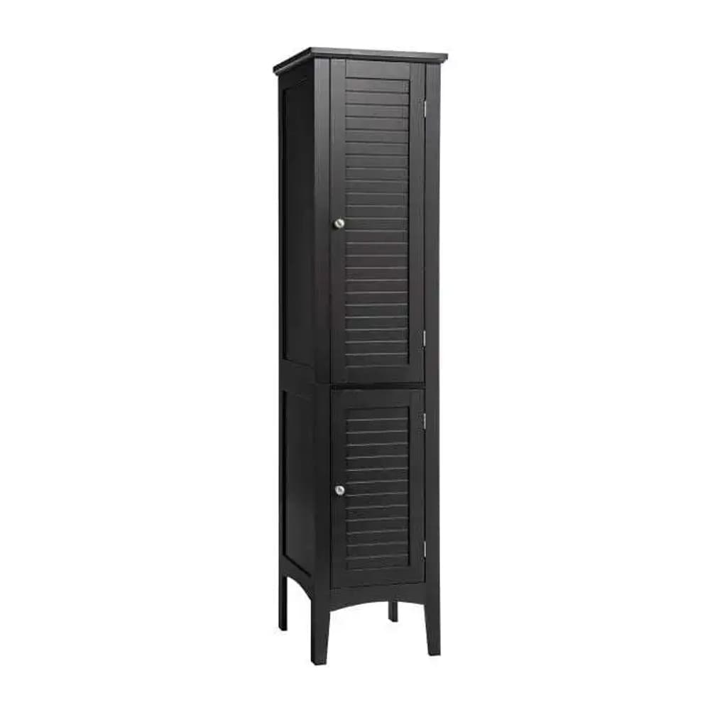 Badeværelsesskab med låger og hylder / Smalt højskab / Badeværelsesmøbel 160 cm – Sort