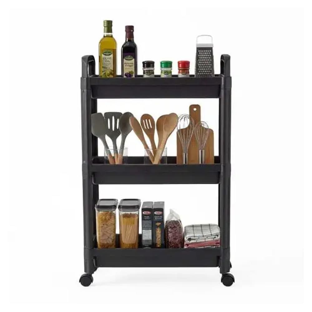 Hylde med hjul – badeværelseshylde / opbevaringshylde / mobil hylde – Sort