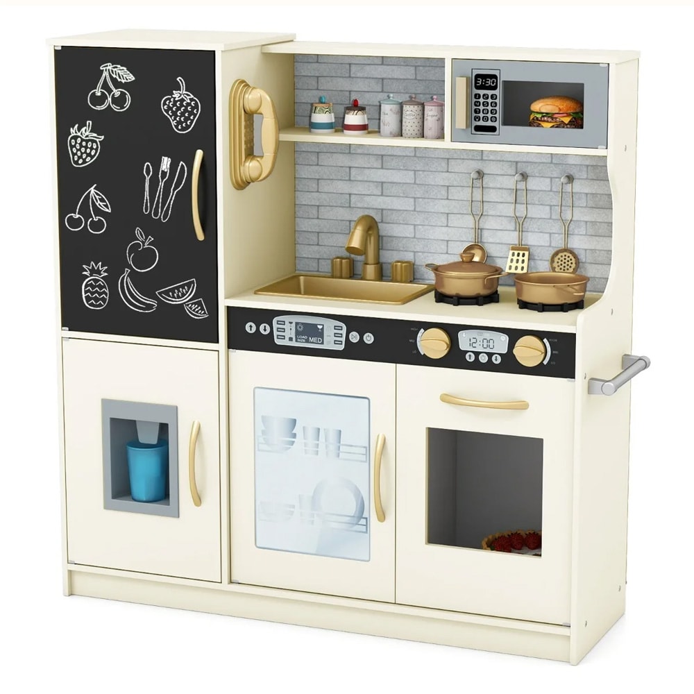 Legekøkken til - legekøkken med tilbehør / børnekøkken / legekøkken - beige 82x80x24cm