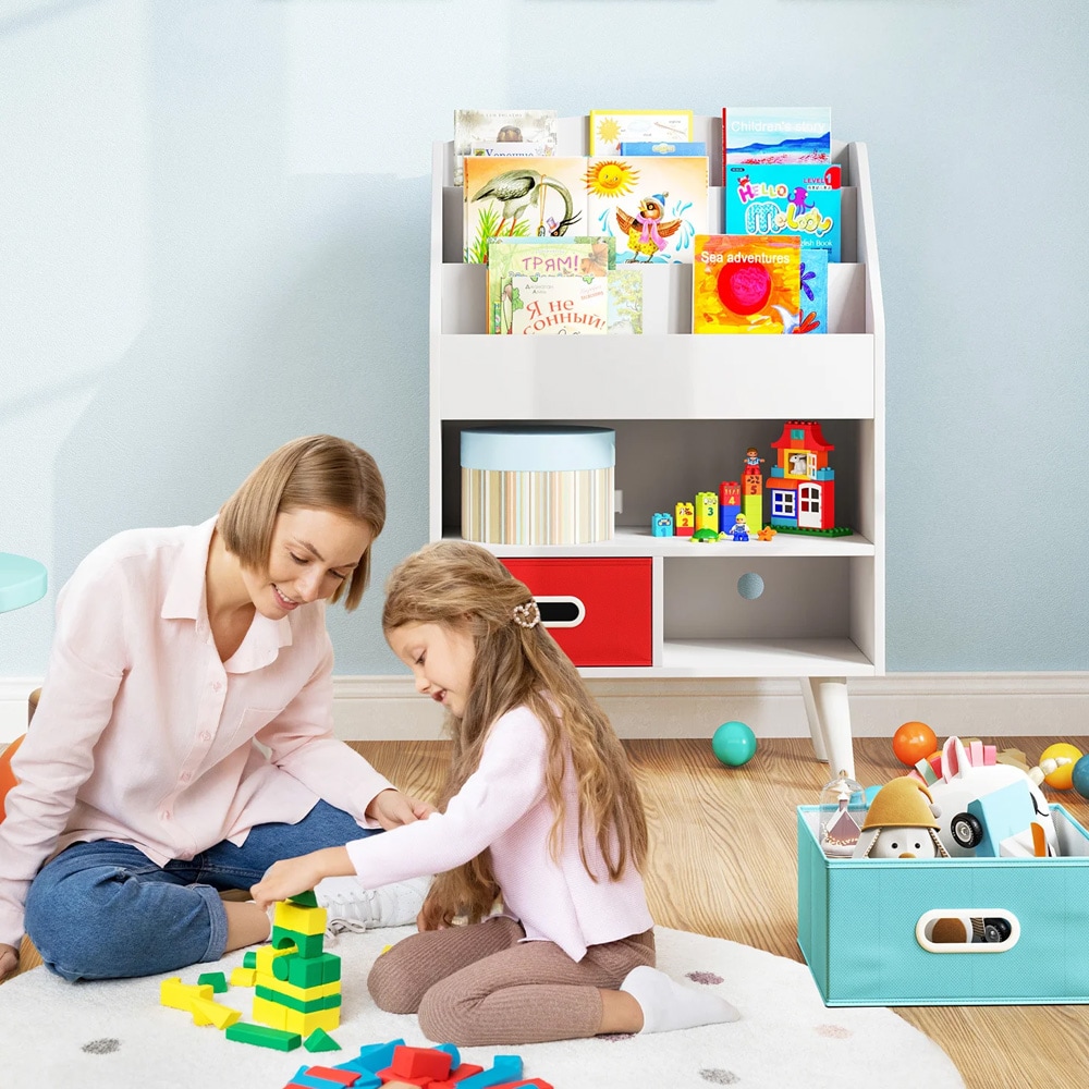 Børnemøbel med boghylde og skuffer – børneboghylde / legetøjsopbevaring - hvid