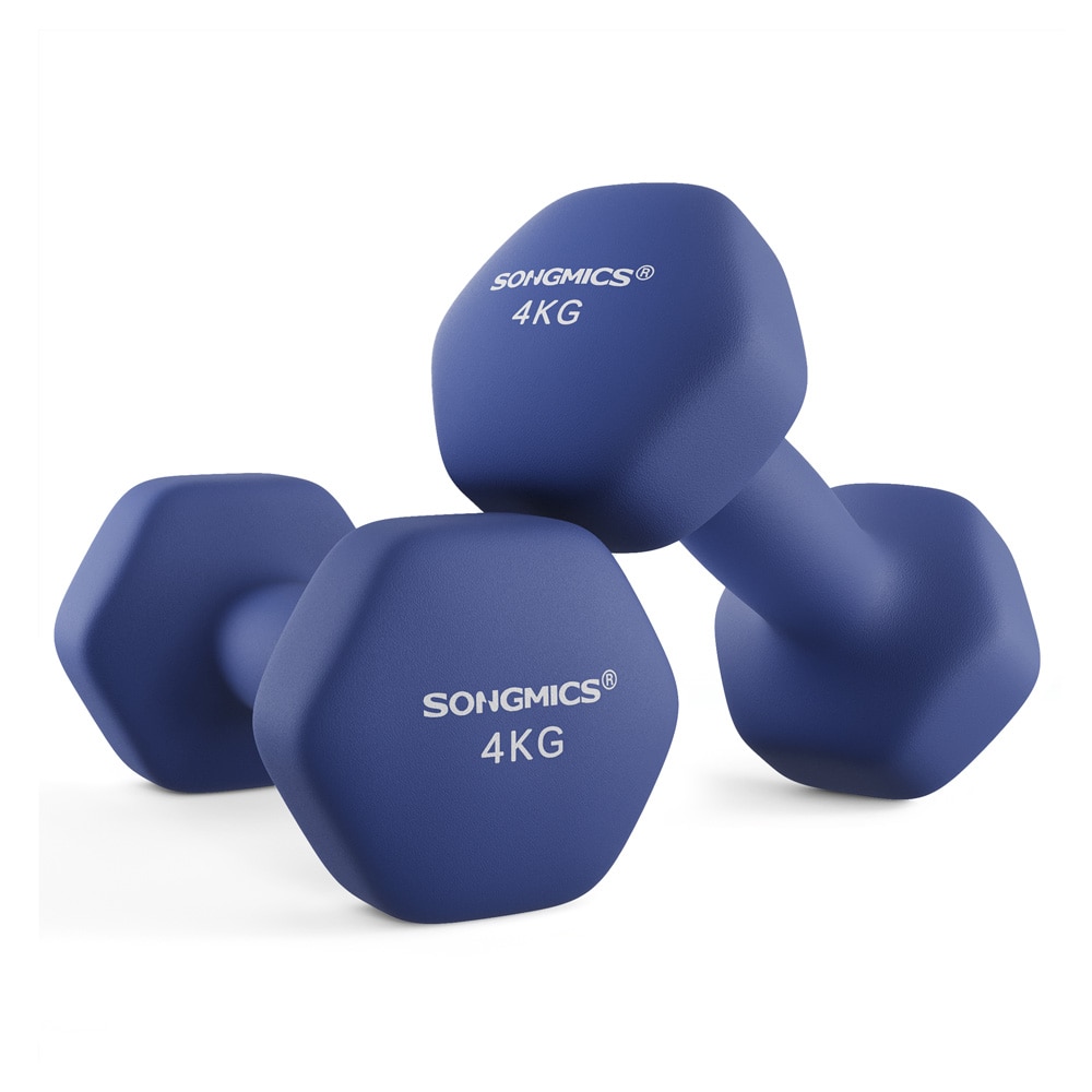 Håndvægte neopren 4 kg 2-pak - Harbour blue / sekskantede håndvægte styrketræning / håndvægtsæt hjemmetræning ergonomisk greb