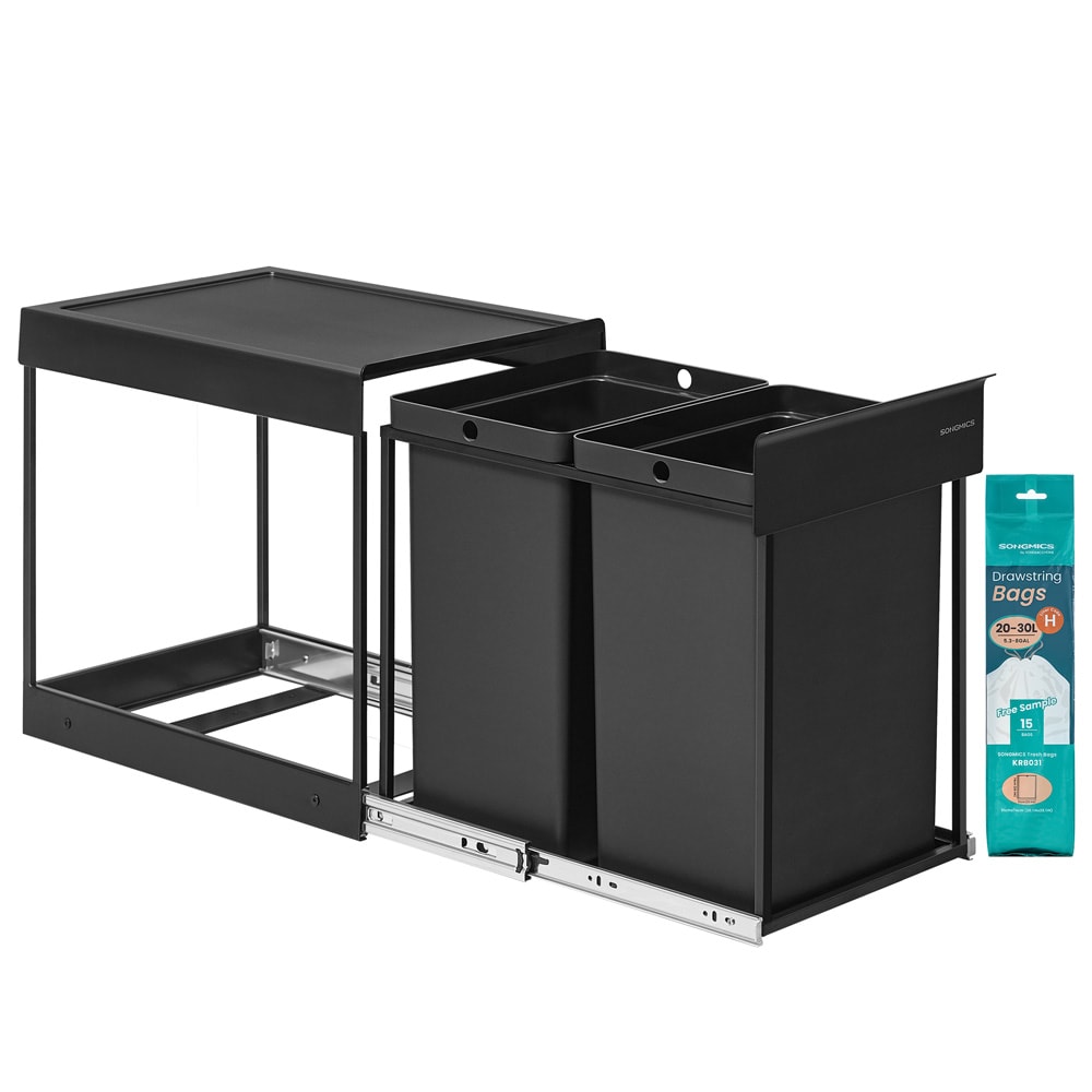Udtræksaffaldssortering 2x20 L køkkenskab / indbygget affaldssortering dobbelt / udtræksspand med låg