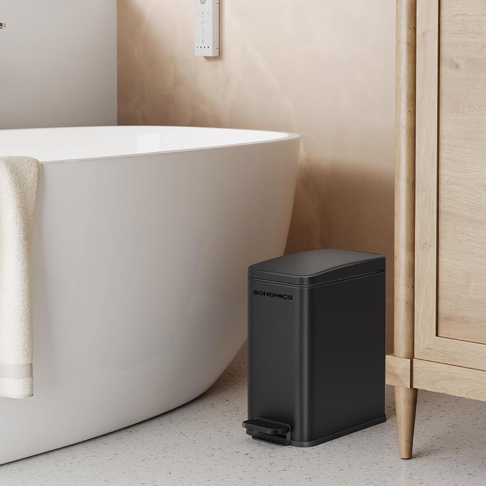 Pedalspand 5 L svart / badeværelsesspand med soft close / kompakt spand med fodpedal