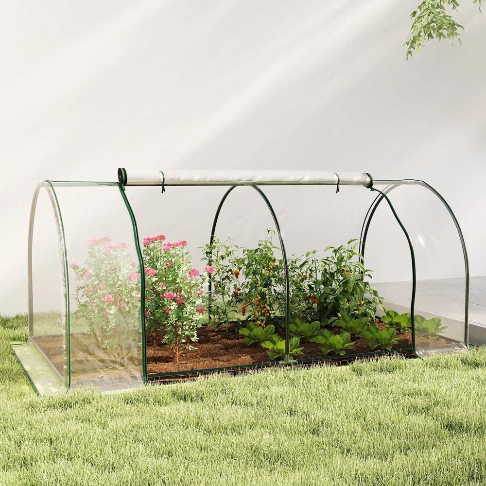 Plasttunneldrivhus / dyrkningstunnel med stålramme / minidrivhus med dør / drivhus til dyrkning 250cm