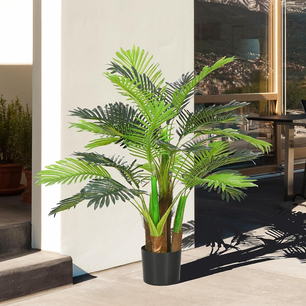 Kunstig palme i krukke 100 cm / dekorativ kunstplante / palmetræ til indendørs og udendørs brug