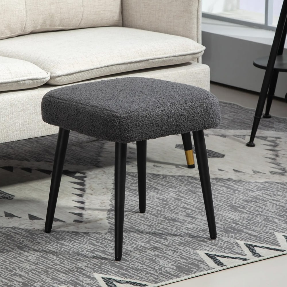 Puf / fodskammel / taburet i kashmirlook med stålben 42x42x44cm - grå