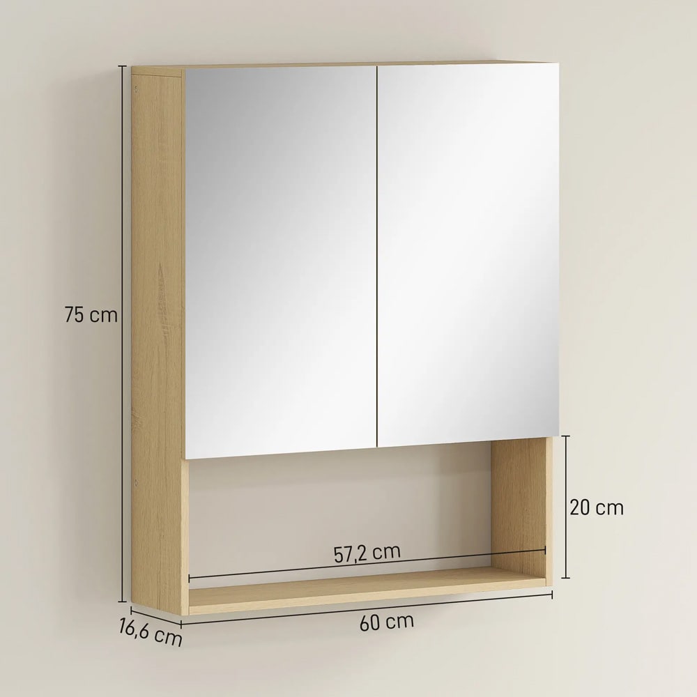 Spejlskab til badeværelse 75x60cm / væghængt badeværelsesskab med spejl / vægskab med justerbare hylder og spejldøre