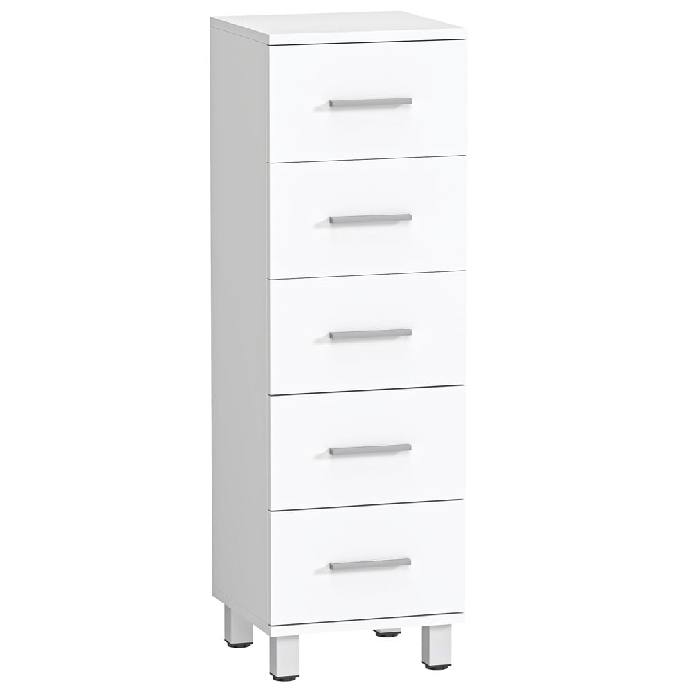 Smalt badeværelsesskab med 5 skuffer / hvid badeværelseskommode / kompakt opbevaringsskab 30×30×95cm