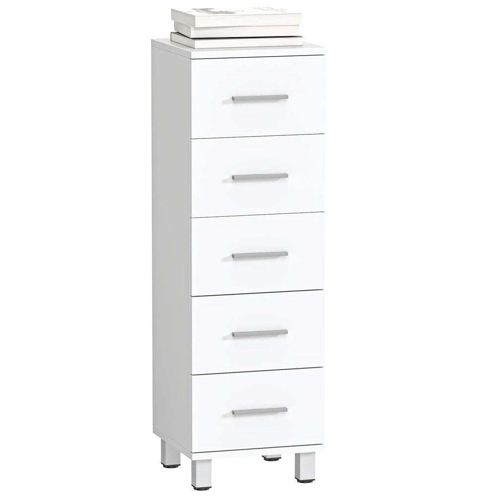 Smalt badeværelsesskab med 5 skuffer / hvid badeværelseskommode / kompakt opbevaringsskab 30×30×95cm