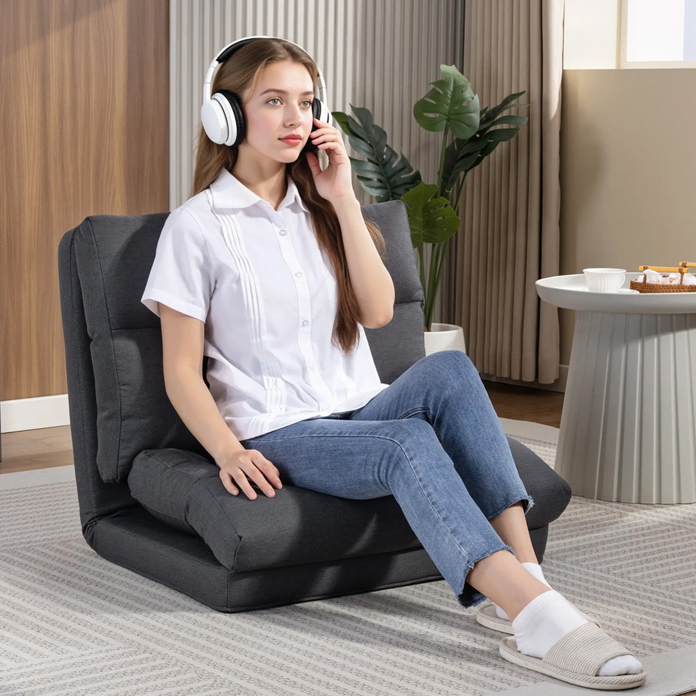 Sækkestol med sengefunktion og tilbagelænet ryglæn / gulvlænestol, der kan klappes sammen / sækkestol med seng og justerbar ryg