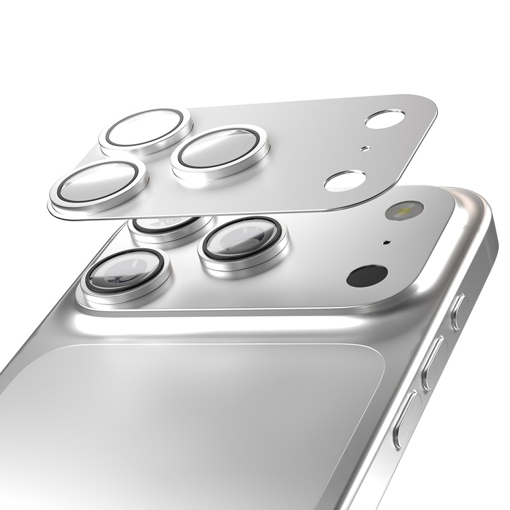 Etteri kameradæksel til iPhone 17 Pro Max - Sølv / kameralinsedæksel aluminium / linsedæksel 9H glas