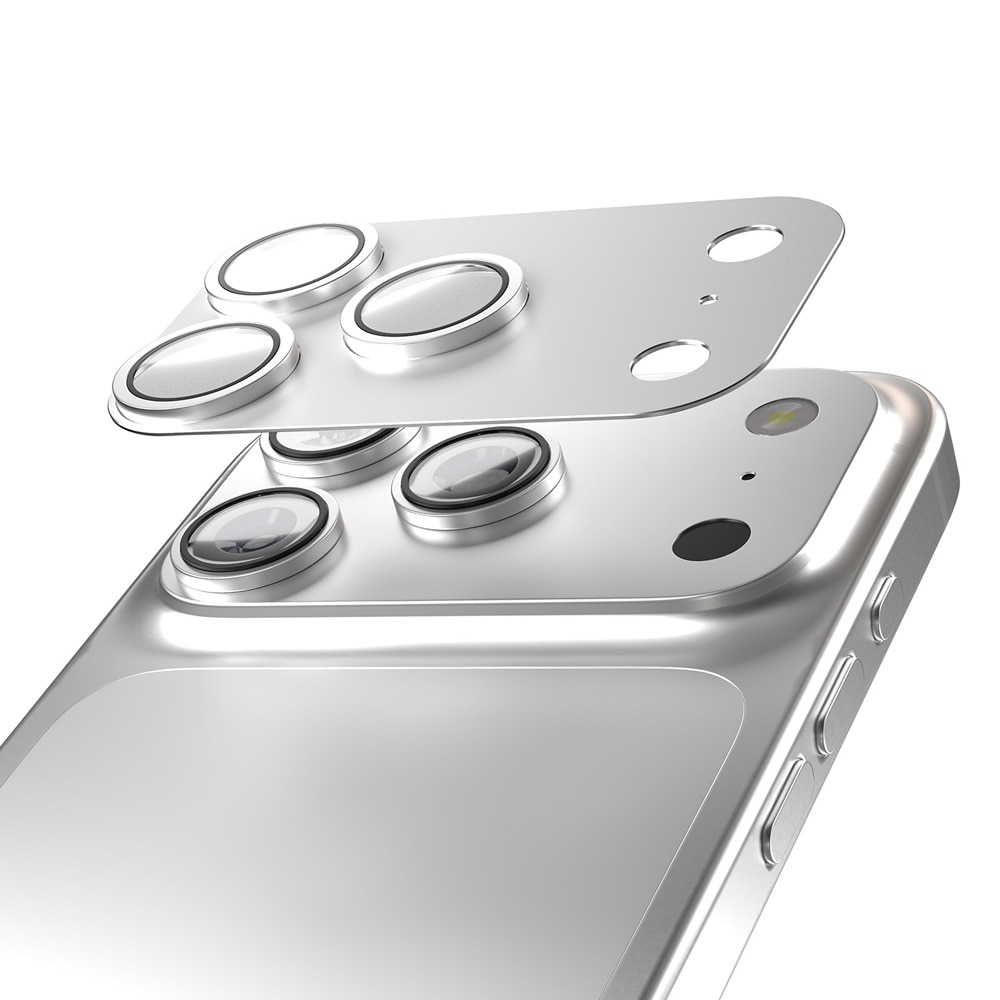 Etteri kameradæksel til iPhone 17 Pro - Sølv / kameralinsedæksel aluminium / linsedæksel 9H glas