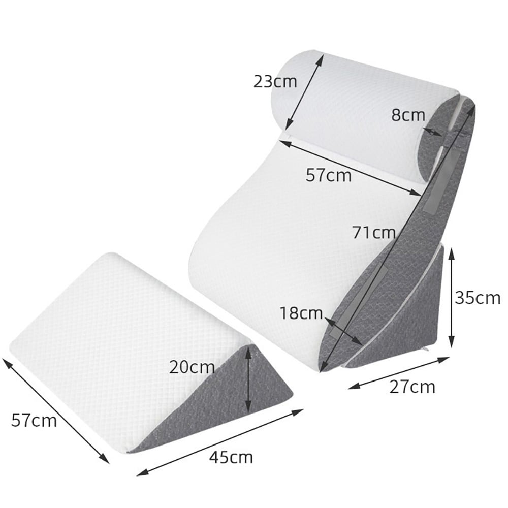 Rygpude med benstøtte 66×57×22 cm / ergonomisk støttepude til seng / hvilepude med skum