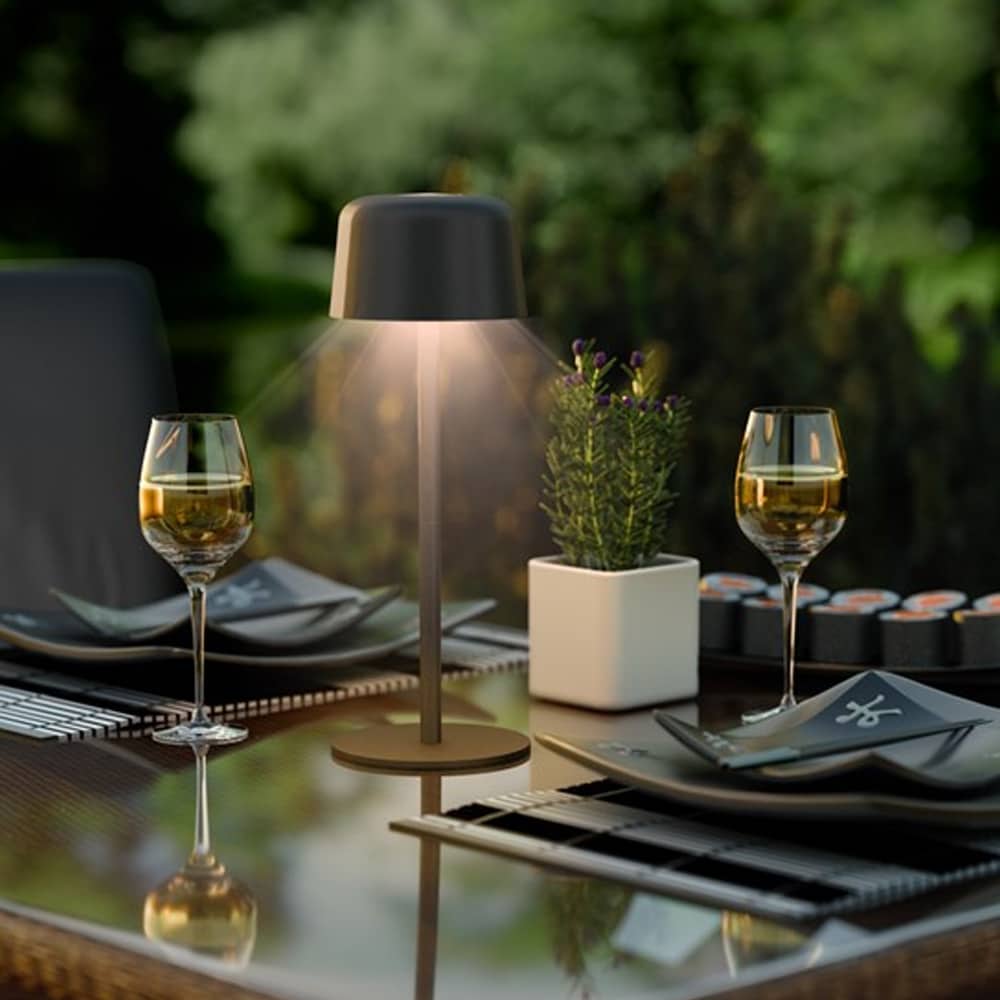 Trådløs LED-bordlampe 25 cm / berøringskontrol / dæmpbar / 150 lm / 3000 K / genopladelig / IP44 - Svart